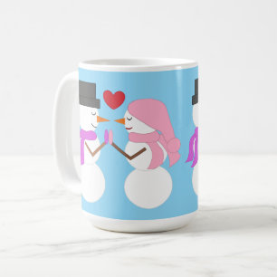 Caneca De Café Pessoas do Amor e Neve: Azul Claro