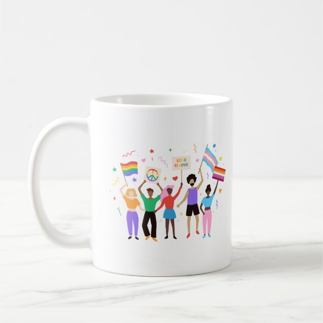 Caneca De Café Pessoas do Mês do Orgulho com Sinais Comemorativos (Esquerda)