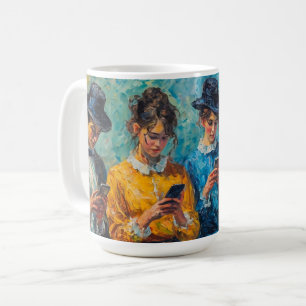 Caneca De Café pessoas do século 19 usando smartphones
