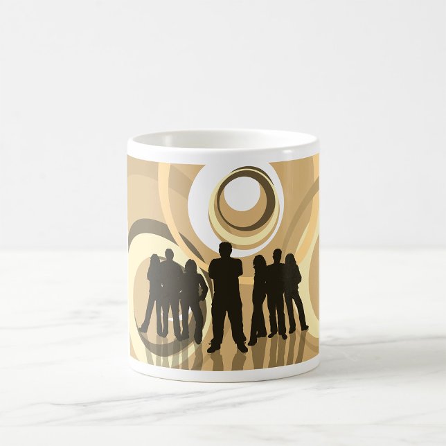 Caneca De Café Pessoas Silhueta Retro com Círculos Abstratos (Criador carregado)