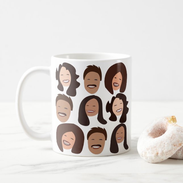 Caneca De Café Pessoas Sorrindo Rosto Feliz (Com Donut)