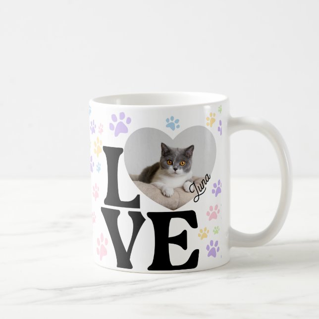 Caneca De Café Pet Cat Foto Coração e Patas Corações (Direita)