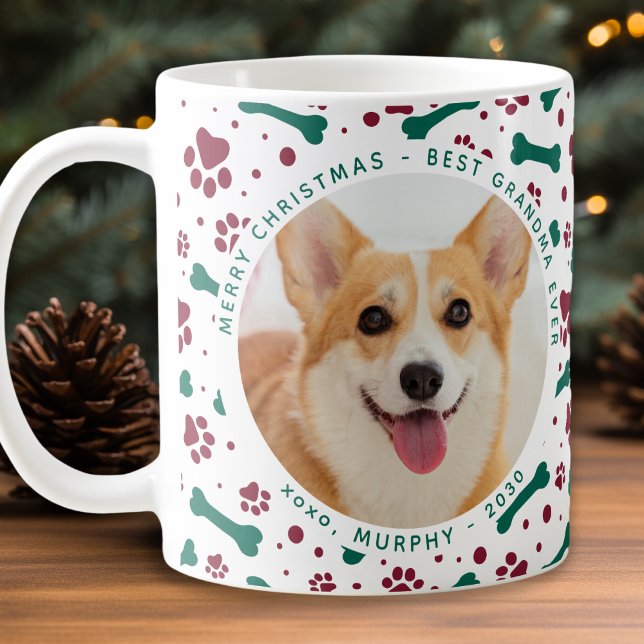 Caneca De Café Pet Christmas Custom Photo Paw Imprime Cachorro Vo (Criador carregado)