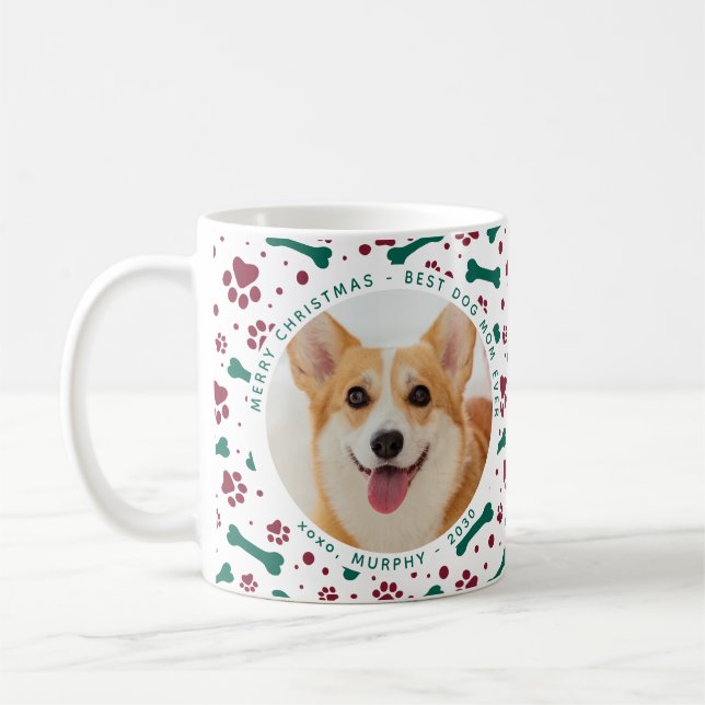 Caneca De Café Pet Christmas Custom Photo Paw Print Dog Mãe (Esquerda)