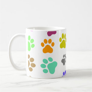 Caneca De Café Pet Colorido - Padrão de Pegada de Pata de Gato ou