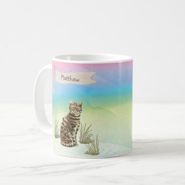 Caneca De Café Pet de Cat Bengala de Nome Personalizado (Frente Esquerda)
