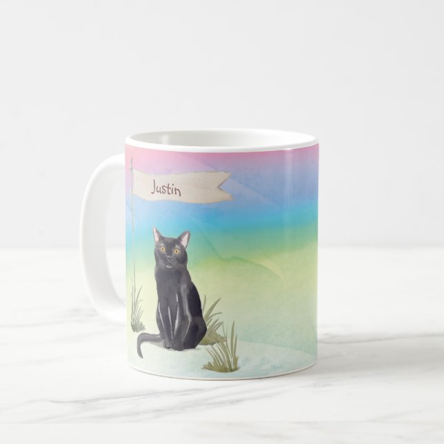 Caneca De Café Pet de Gato Bombardeiro de Nome Personalizado (Frente Esquerda)