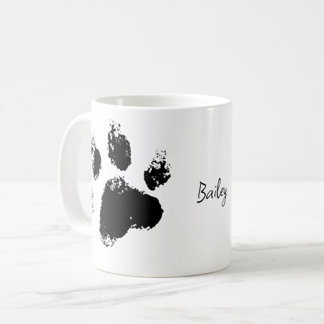 Caneca De Café Pet Dog Paw com Nome Personalizado (Frente Esquerda)