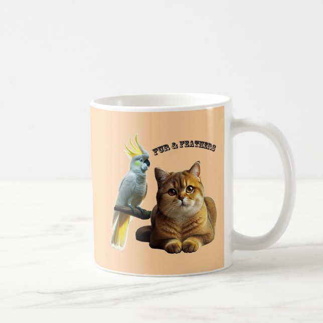 Caneca De Café Pet Lover British Shorthair Cat & Cockatoo Bird (Direita)