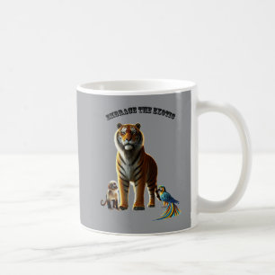 Caneca De Café Pet Lover exótico com Tiger, Macaco e Macaw URM