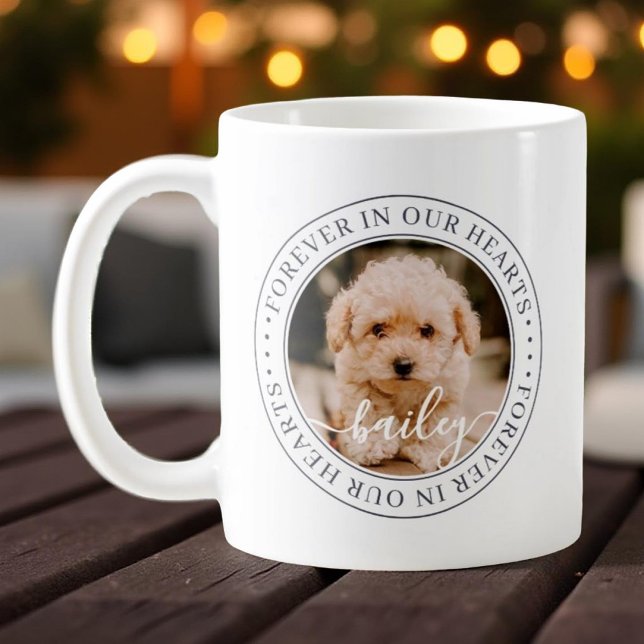 Caneca De Café Pet Memorial Forever Hearts Elegante Foto Chic (Criador carregado)