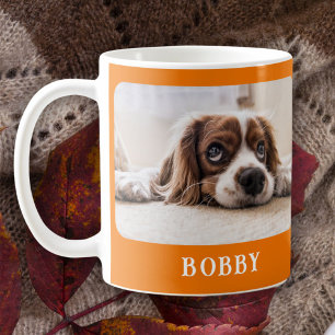 Caneca De Café Pet Minimalista de Foto Canina Laranja Feliz Natal