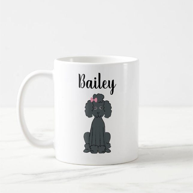 Caneca De Café Pet Personalizado de Caligrafia de Poodle Negro (Esquerda)