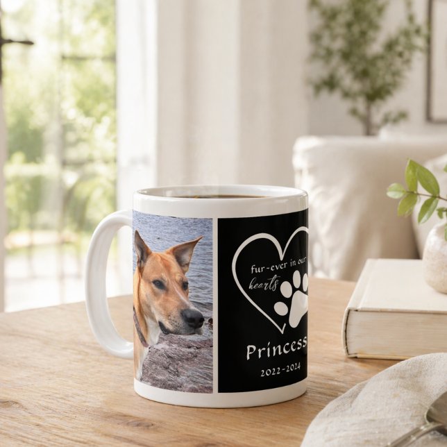 Caneca De Café Pet Photo Memory Heart Black White (Criador carregado)