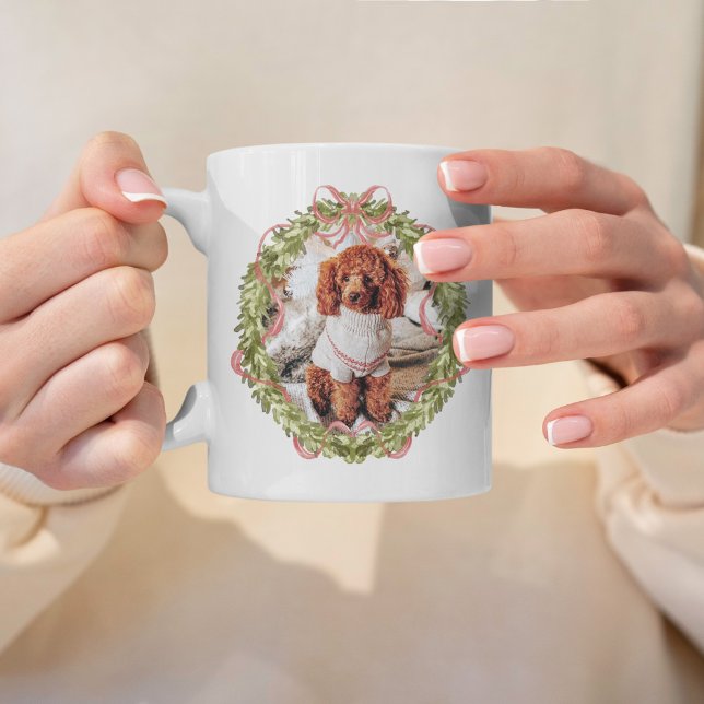 Caneca De Café Pet Photo Personated Dog Lover Christmas Wreath (Criador carregado)