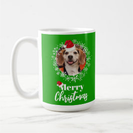 Caneca De Café Pet Photo Red Santa Hat Snowflakes Natal Verde Nat