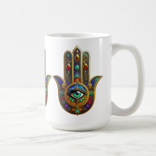 Caneca De Café Pétalas de Flor de Cor de Pavão Hamsa Terceiro Olh