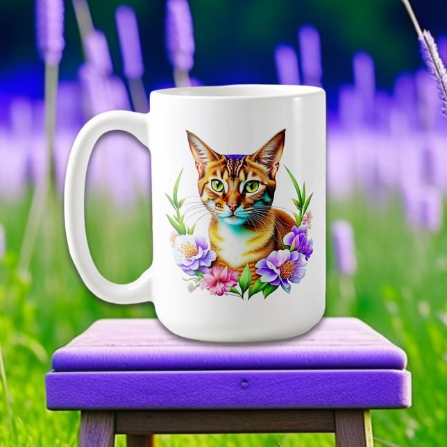 Caneca De Café Pétalas e Gato Puro e Flores Bonito (Criador carregado)
