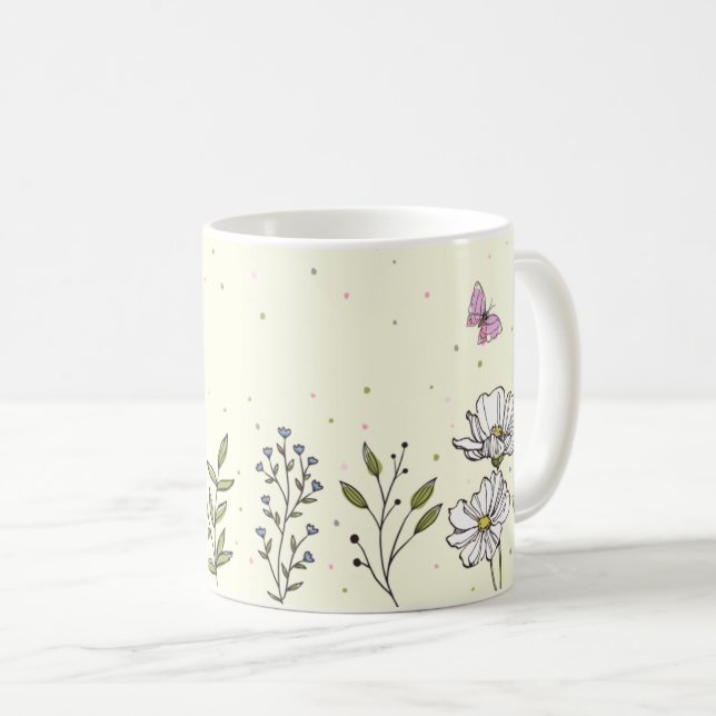 Caneca De Café Pétalas e Pastas | Café Floral Bonito (Frente Esquerda)