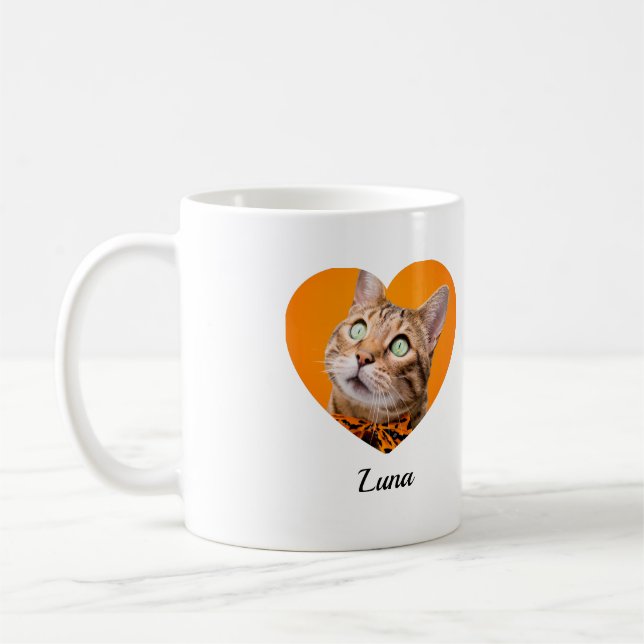 Caneca De Café Pet's Cute Modern Typography Name and heart Photo (Esquerda)