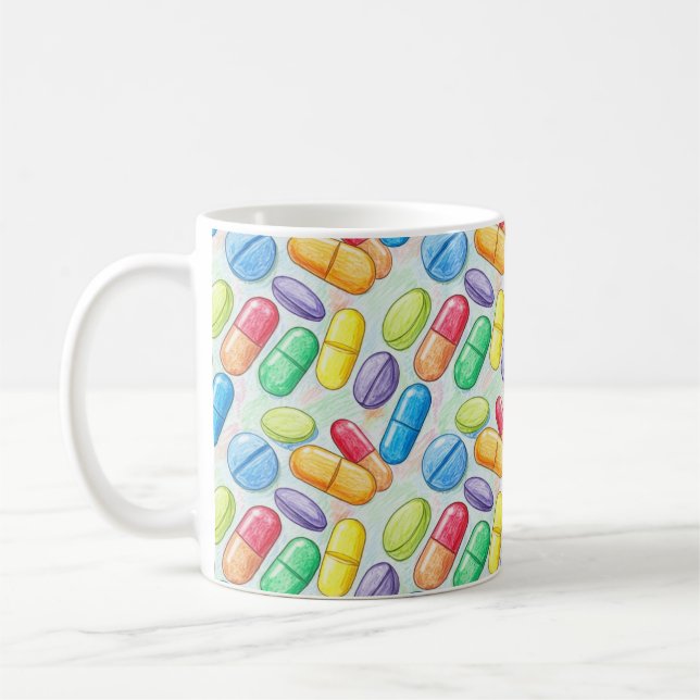 Caneca De Café Pharmacist Brush Watercolor Red Blue Pills (Esquerda)