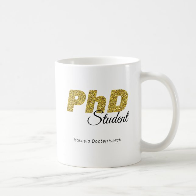 Caneca De Café PhD, Aluno Dourado, Coffee Mug (Direita)