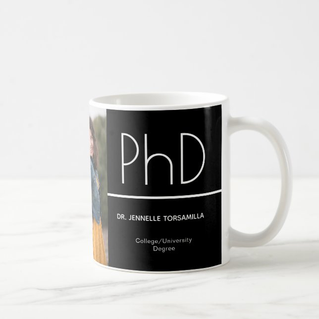 Caneca De Café PhD Graduação Branca Preta Foto Keepsasasak (Direita)