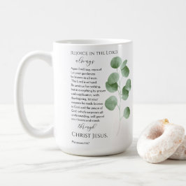 Caneca De Café Philippians 4:4-7 Bíblias Versa Folhas de Eucalypt