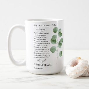 Caneca De Café Philippians 4:4-7 Bíblias Versa Folhas de Eucalypt