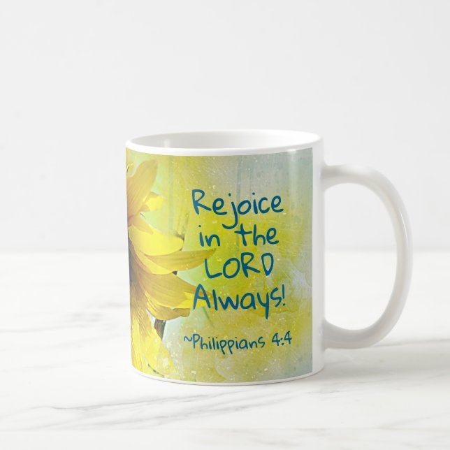 Caneca De Café Philippians 4:4 Rejubilem no Senhor Sempre! Bíblia (Direita)