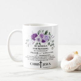 Caneca De Café Philippians 4:6-7 Escritura Flores Roxos