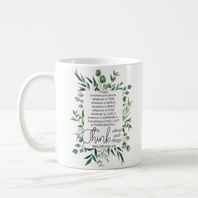 Caneca De Café Philippians 4:8 O que quer que seja Nobre Eucalypt (Esquerda)