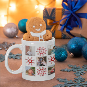 Caneca De Café Photo collage and red snowflakes Christmas