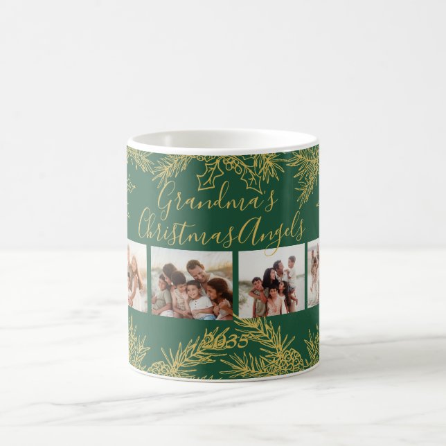 Caneca De Café Photo Collage Custom Elegant Grandma's Christmas  (Centro)