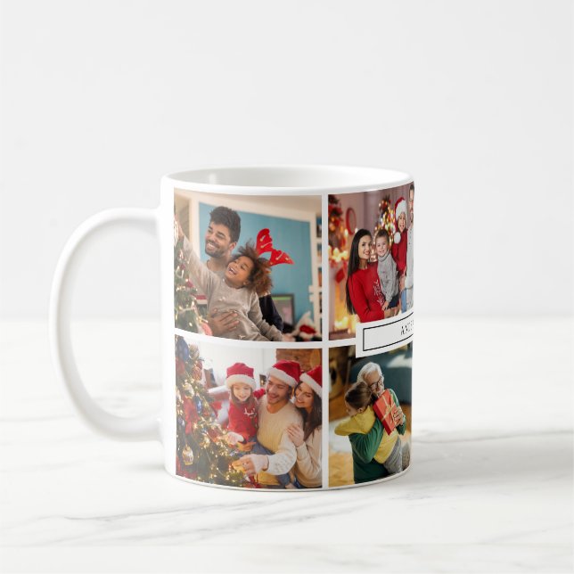 Caneca De Café Photo Collage Family Name Modern (Esquerda)
