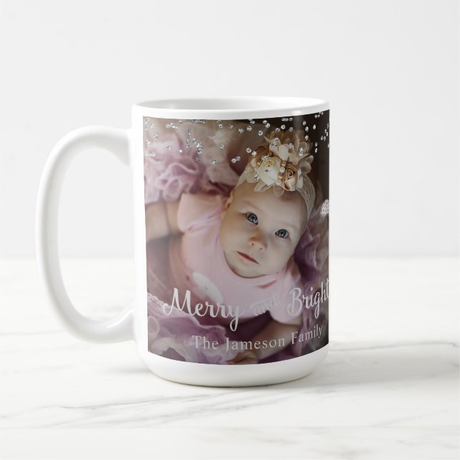 Caneca De Café Photo Customized Christmas Silver Dots Frame (Esquerda)