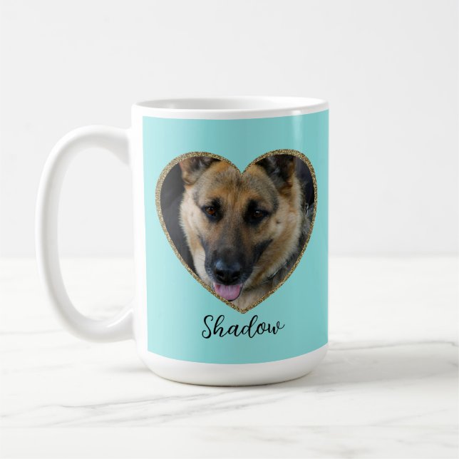Caneca De Café Photo Template Glitter Heart With Pet Custom Name (Esquerda)