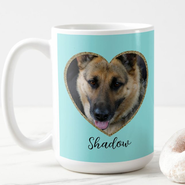 Caneca De Café Photo Template Glitter Heart With Pet Custom Name (Criador carregado)