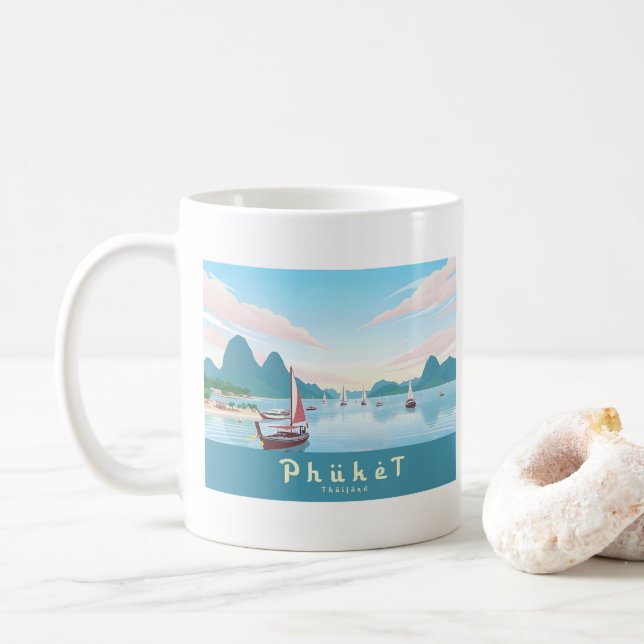 Caneca De Café Phuket Thailand Pastel Viagem (Com Donut)