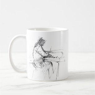 Caneca De Café Pianista Abstrato Minimalista Tocando Piano – Eleg