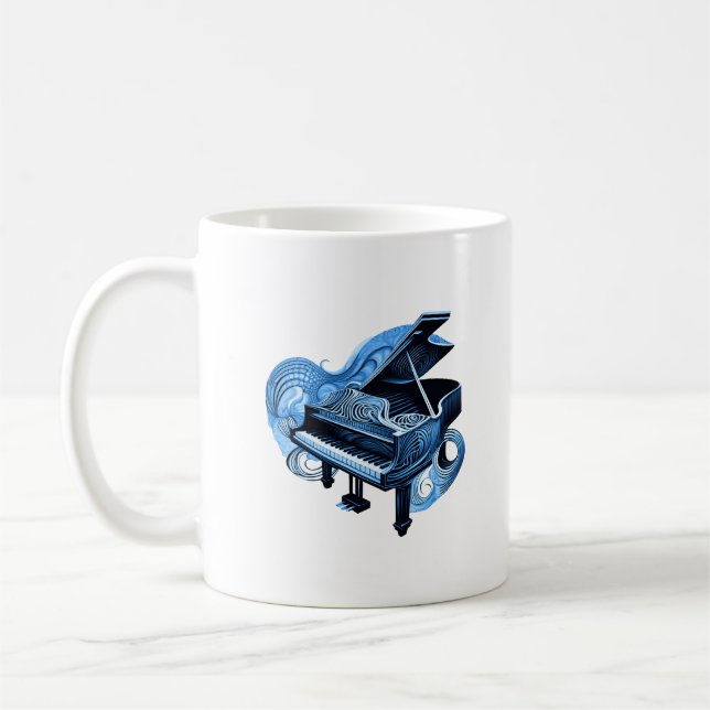 Caneca De Café Piano Azul de Arte de Linha Estilizada (Esquerda)