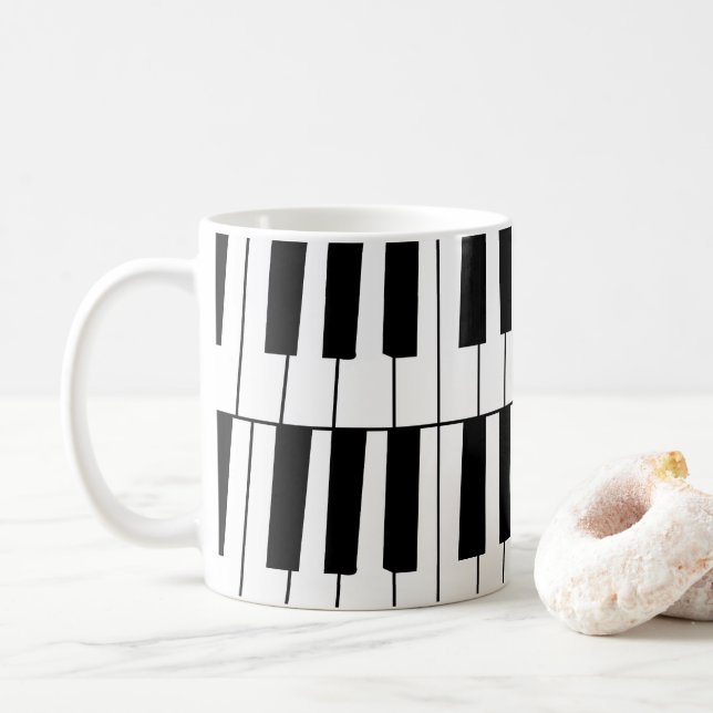 Caneca De Café Piano Branco e Preto Chaves Pianista (Com Donut)