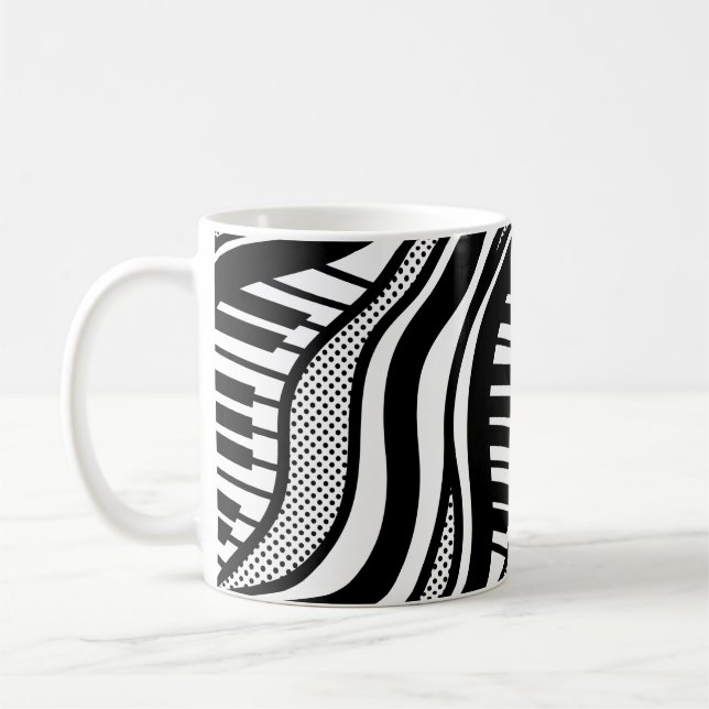 Caneca De Café Piano Branco Negro Polka Onda Musical (Esquerda)