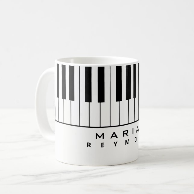 Caneca De Café Piano branco preto com nome de pianista (Frente Esquerda)