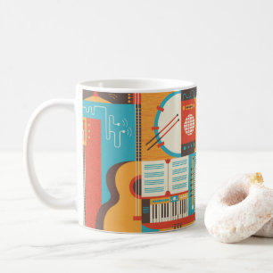 Caneca De Café Piano com guitarra Colorida