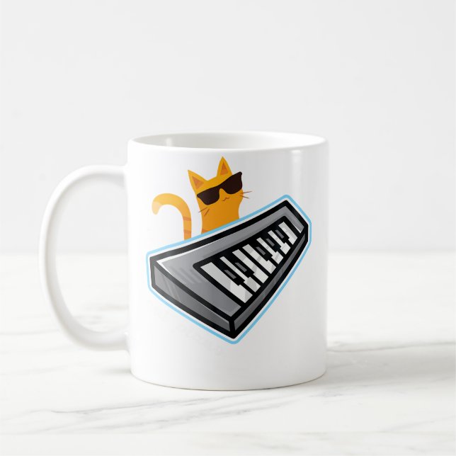 Caneca De Café Piano de Gato Kitty Fofo Tocando Teclado de Música (Esquerda)