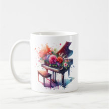 Piano e Flores de Aquarela Personalizados