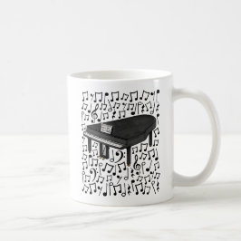 Caneca De Café Piano Grande Com Notas Musicais, Pianista
