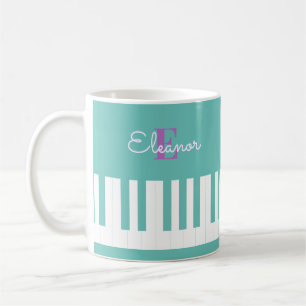 Caneca De Café Piano Keys Monogramed Musical Keyboard Music Aqua