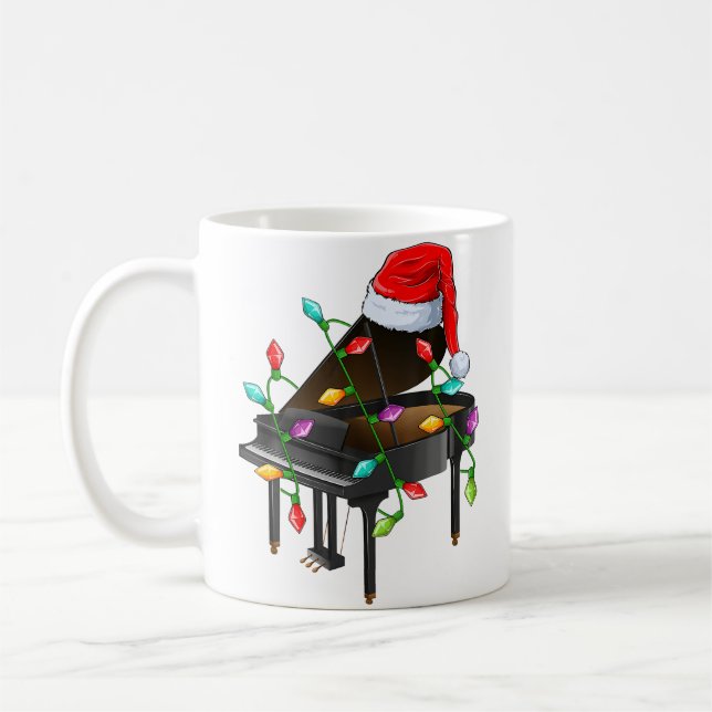 Caneca De Café Piano Music Lover Xmas Santa Hat Piano Christmas (Esquerda)